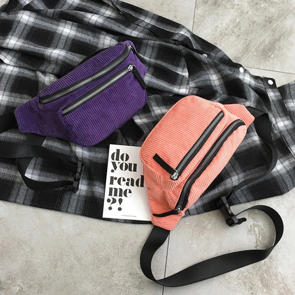 Purple Portable Waist Bag Fashion Stylish Chest Bag Corduroy Pack Lady Crossbody Pouch for Girl Woman