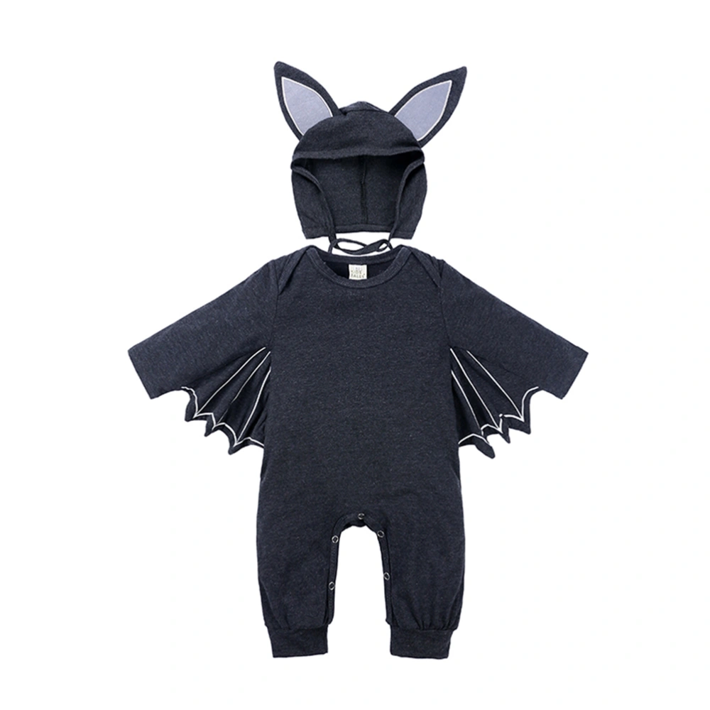 Baby Boy Jumpsuit Halloween Themed Long Sleeve Hoodies Bat Design Romper for Newborn Toddler Size 90 Dark Grey