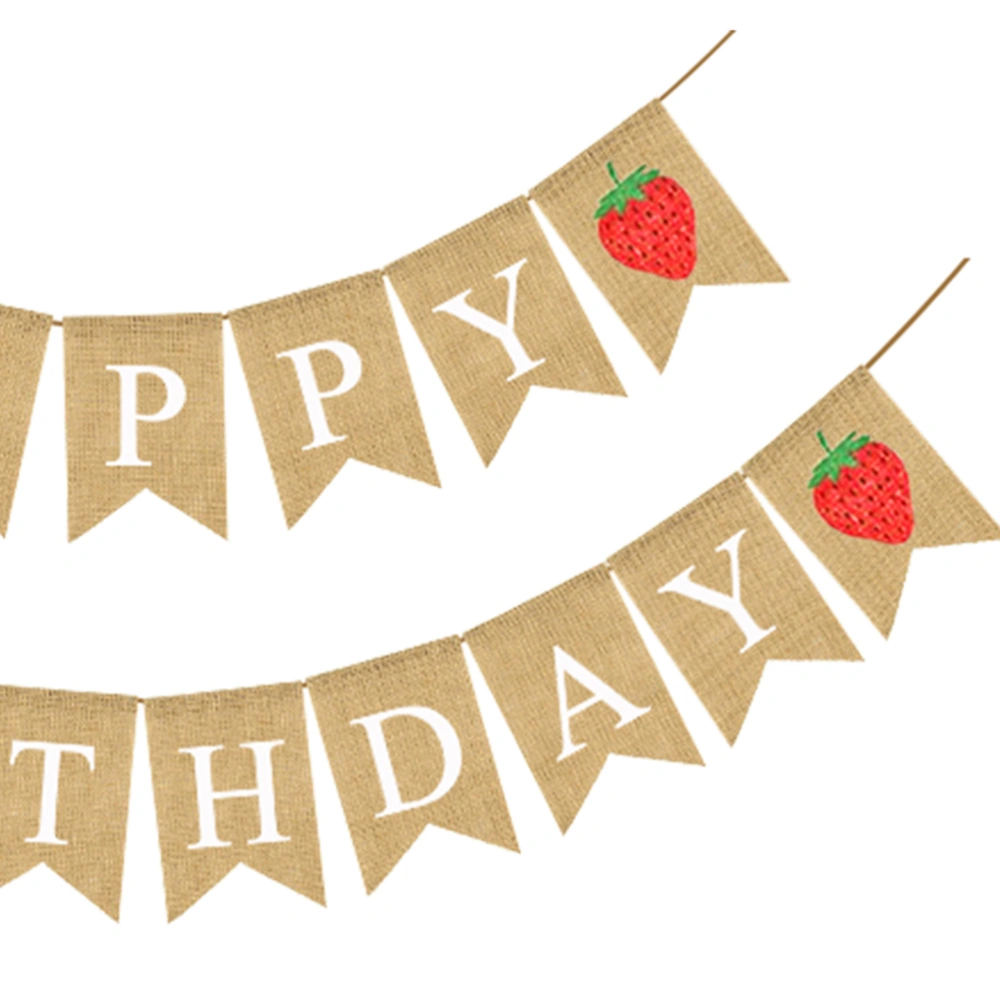 Strawberry Theme Burlap Banner Birthday Swallowtail Bunting Linen Flag Hanging Garland Birthday Party Decoration Layout Supplies