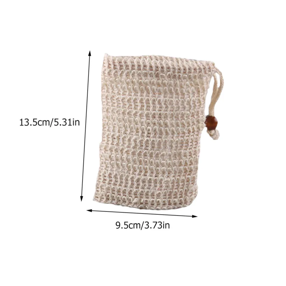 5Pcs Sisal Hemp Soap Bags with Hanging Rope Soap Bubble Pouches (Beige)