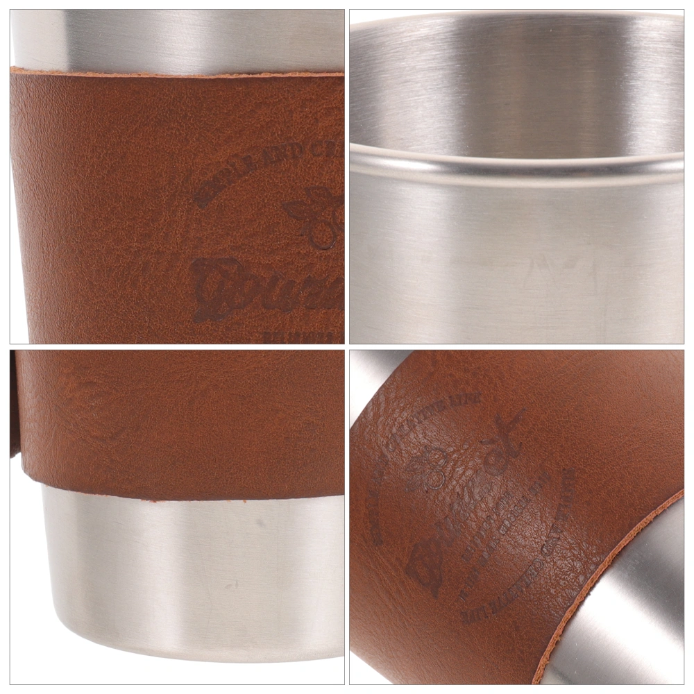 Stainless Steel Cup Leather Cover Water Cup Anti-scalding Metal Water Cup Unbreakable Coffee Cup