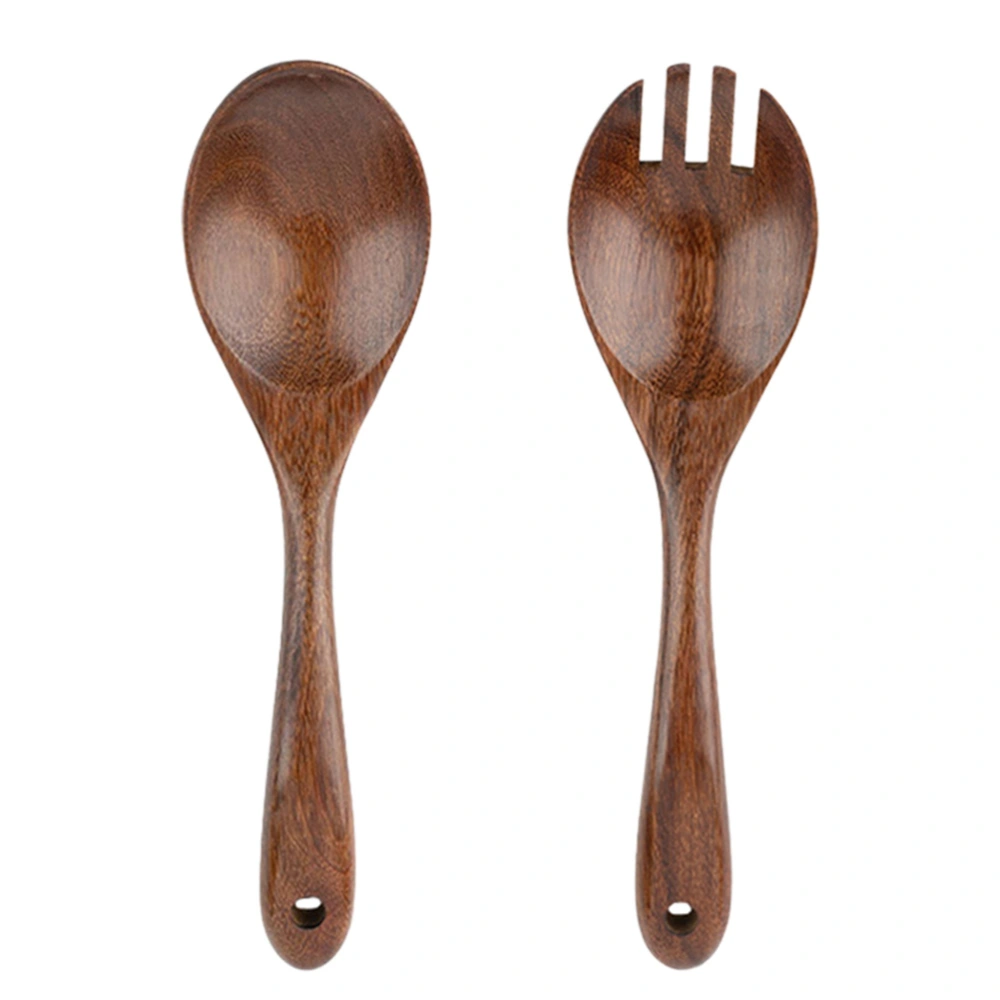 2pcs Wood Salad Spoon and Fork Flatware Salad Serving Tableware (Assorted Color)