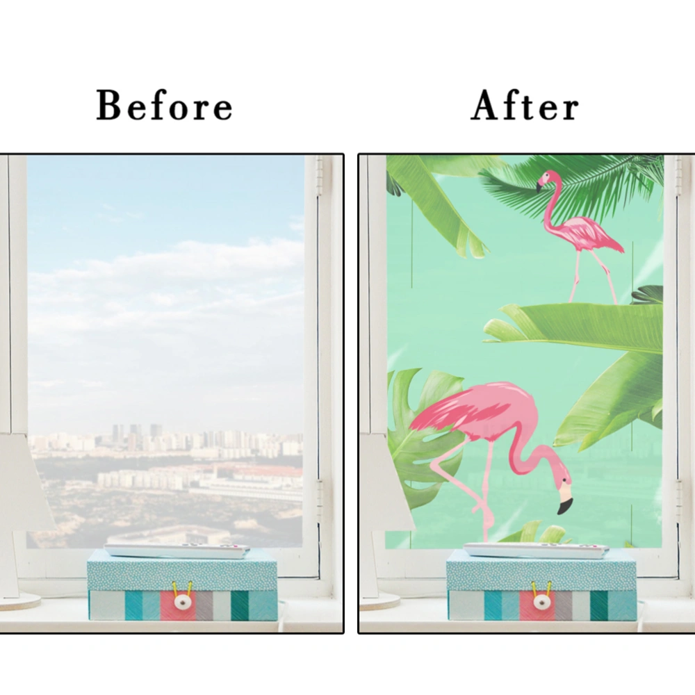 90x58cm Door Film Waterproof Frosted Window Sticker Anti-UV Glass Decals Electrostatic Self Static Cling Stickers for Bathroom Office (Flamingo and Jungle)