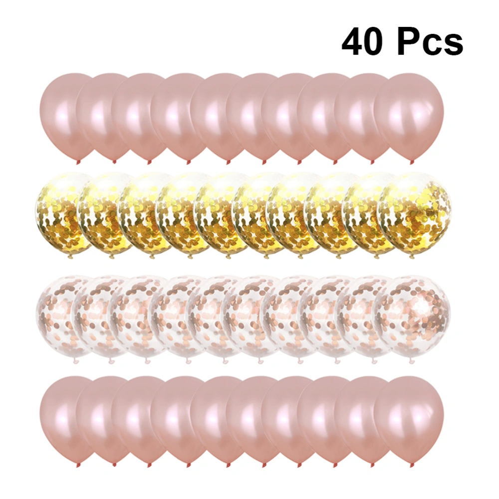 40pcs Latex Balloons Sets Shining Decor Balloons Sets for Party Gathering Birthday (12inch, 20pcs Rose Golden Latex Balloons, 20pcs Shining Balloons)