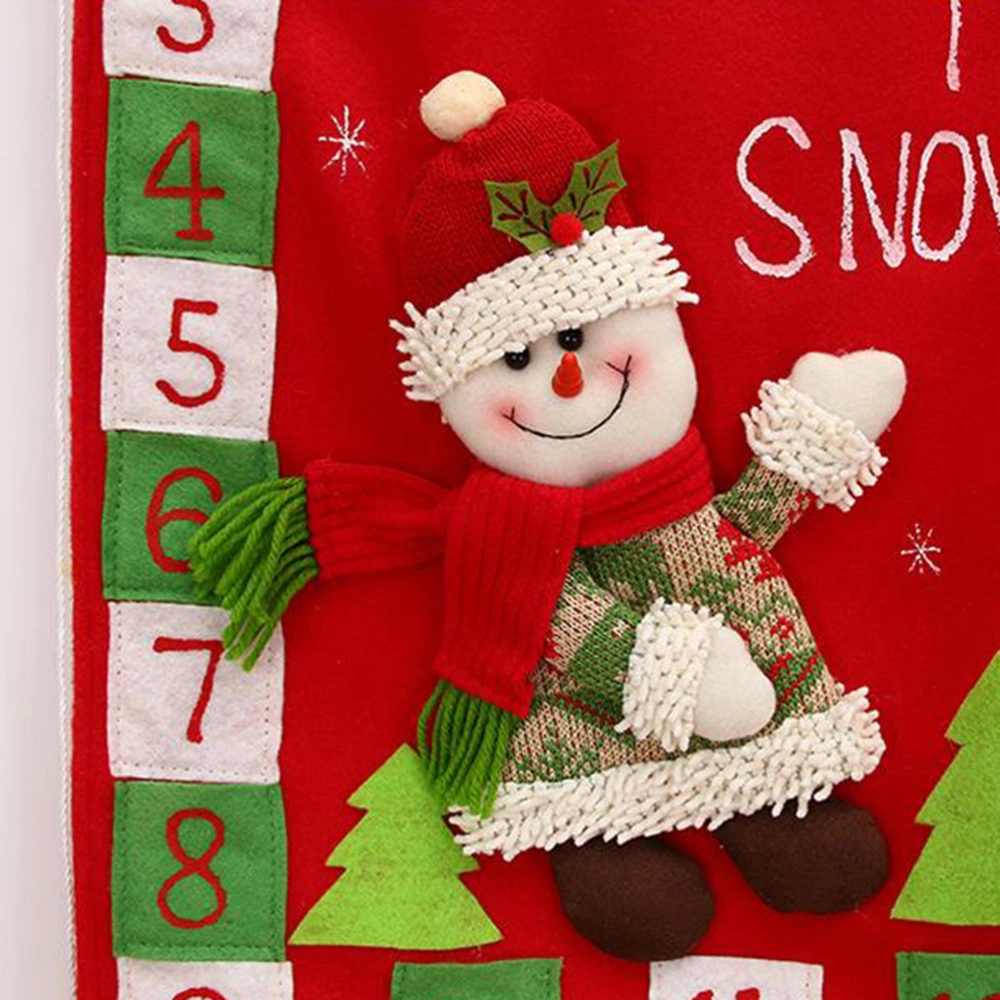 Christmas Countdown Calendar Snowman Pattern Door Pendant New Year Ornaments Hanging Decorations for Home Office (Red Square)