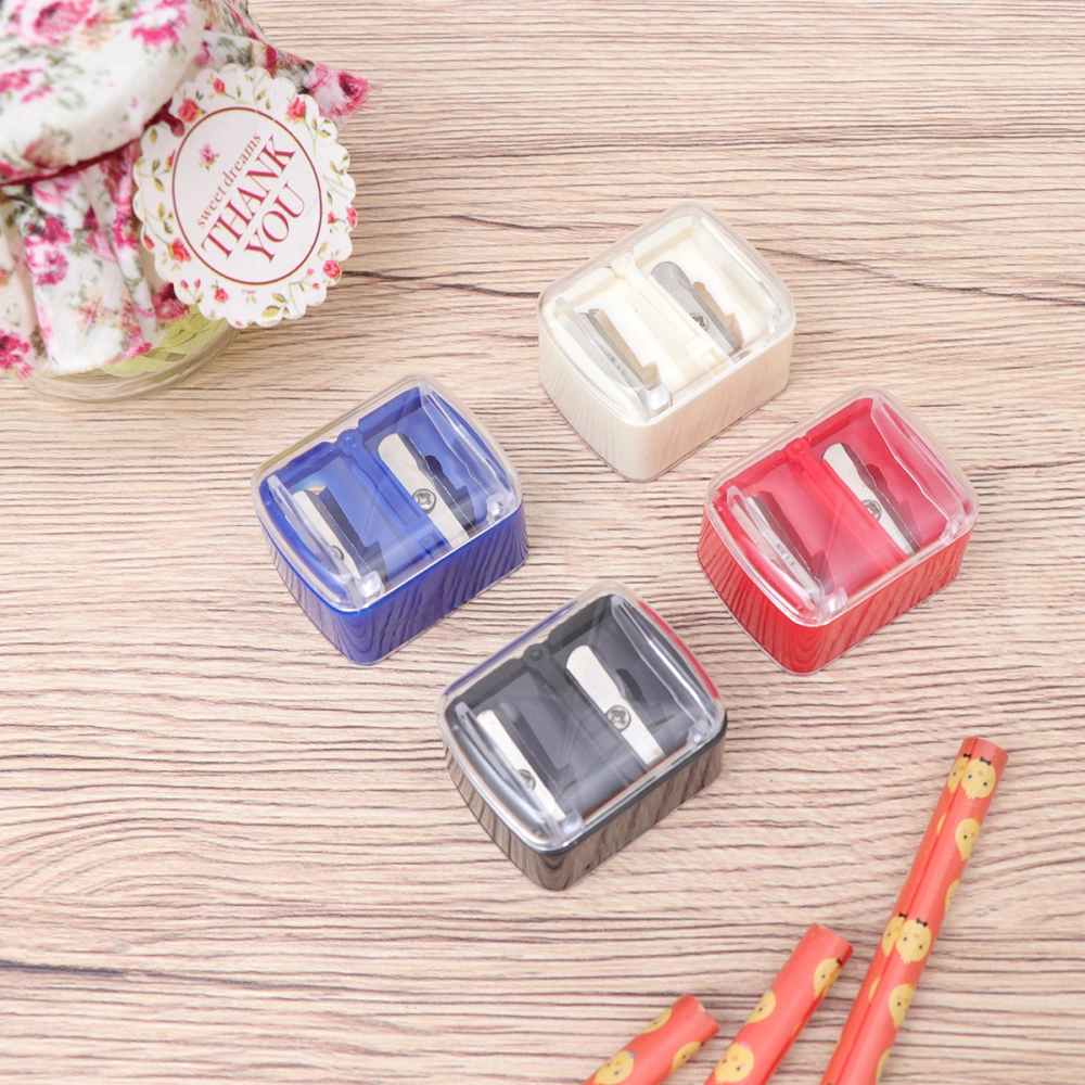 12 Pcs Pencil Sharpener Transparent Lid Dual Hole Manual Pencil Sharpener for School Home Office (Red+Blue+Black+Beige)