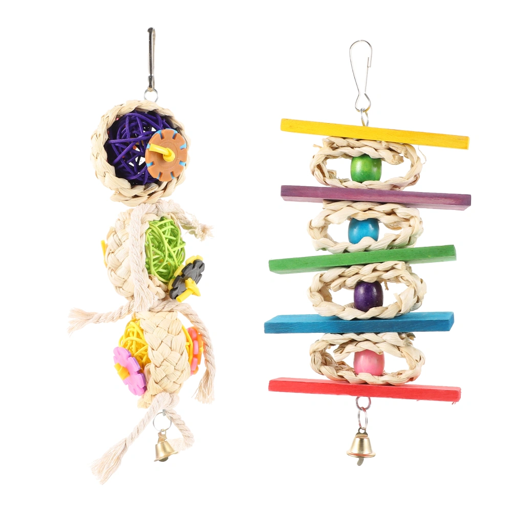 2 Pcs Rattan Woven Parrot Hanging Toys Parrot Chewing Toy Parrot Bite Toys