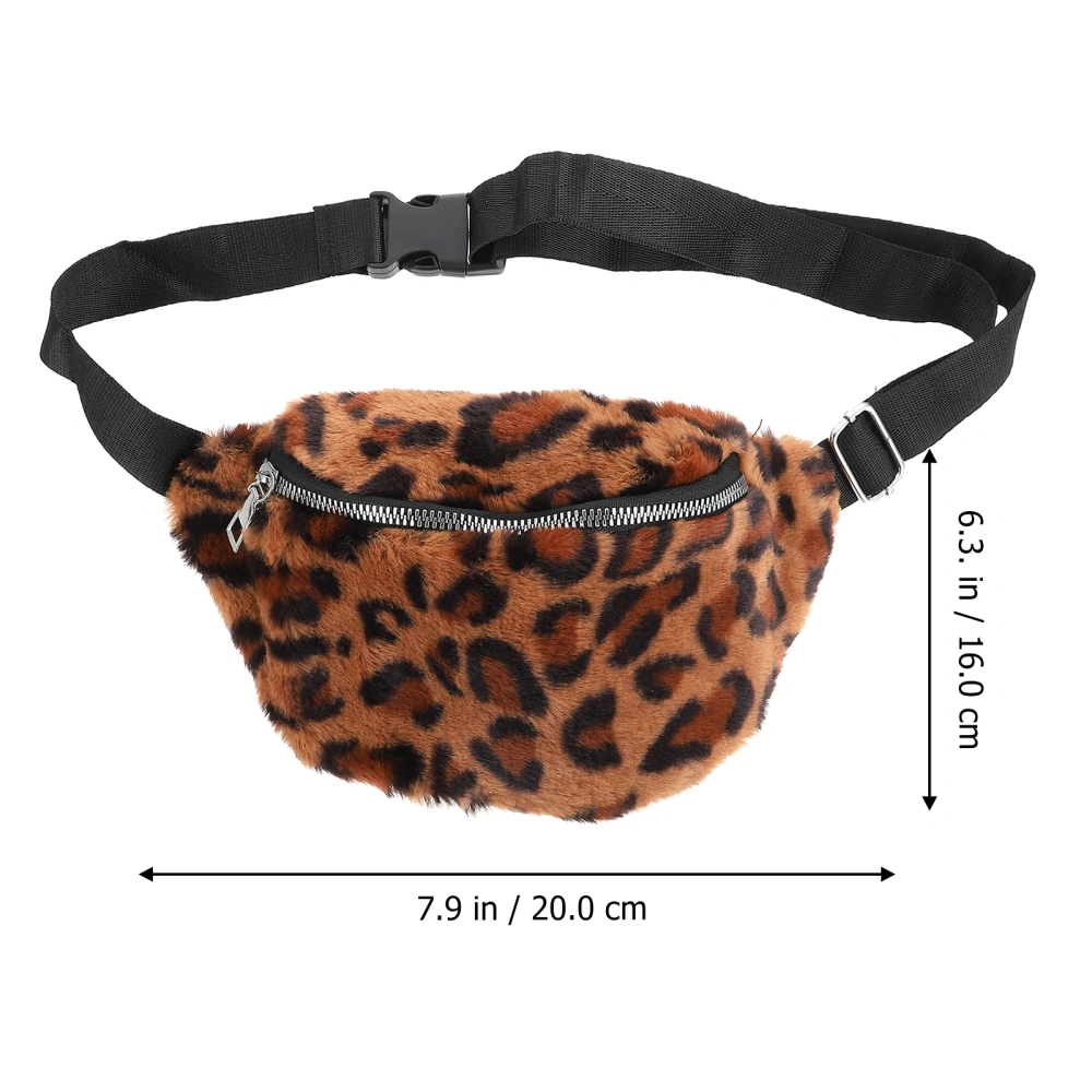 Women Waist Bag Faux Fur Fanny Pack Simple Versatile Wind Tassel Hairy Slanting Chest Bag Pocket Shoulder Bag with Zipper for Carrying Phone (Leopard)