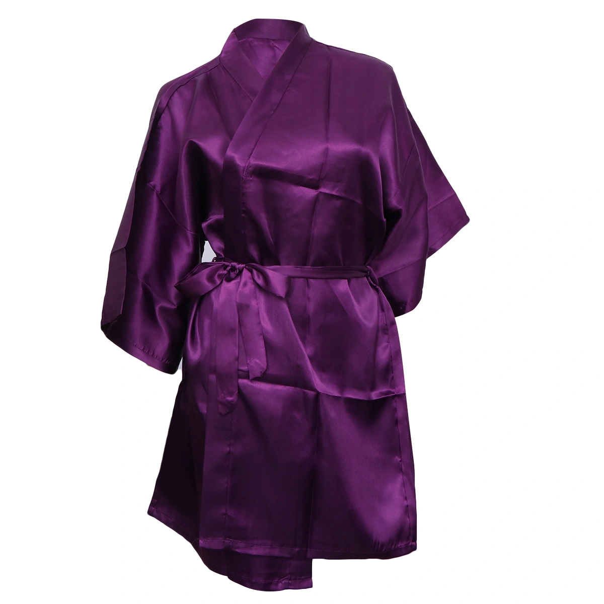 Women Nightgowns Short Kimono Robes Maid of Honor Bridesmaid Solid Color Dressing Gown Bridal Party Robe (Purple)