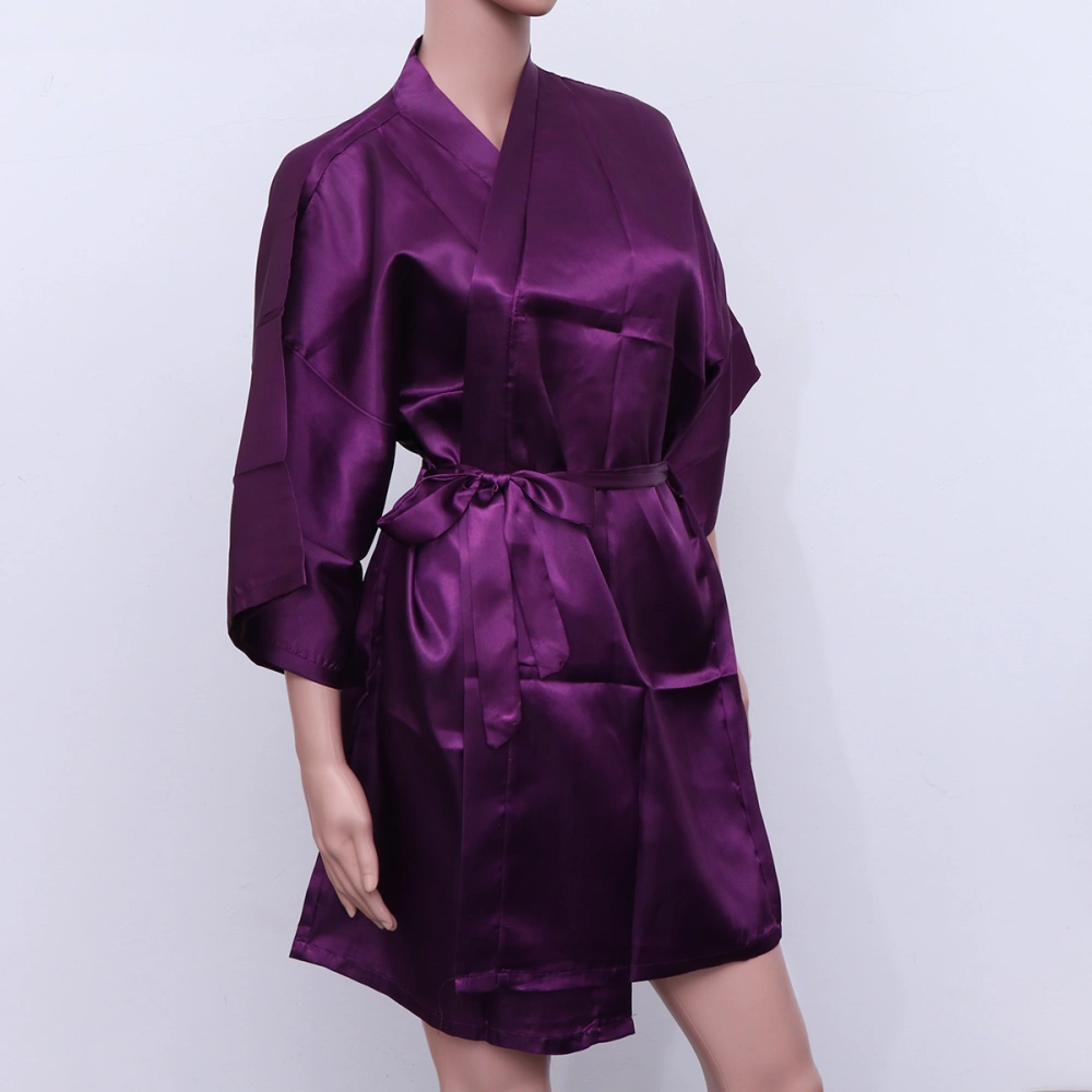 Women Nightgowns Short Kimono Robes Maid of Honor Bridesmaid Solid Color Dressing Gown Bridal Party Robe (Purple)