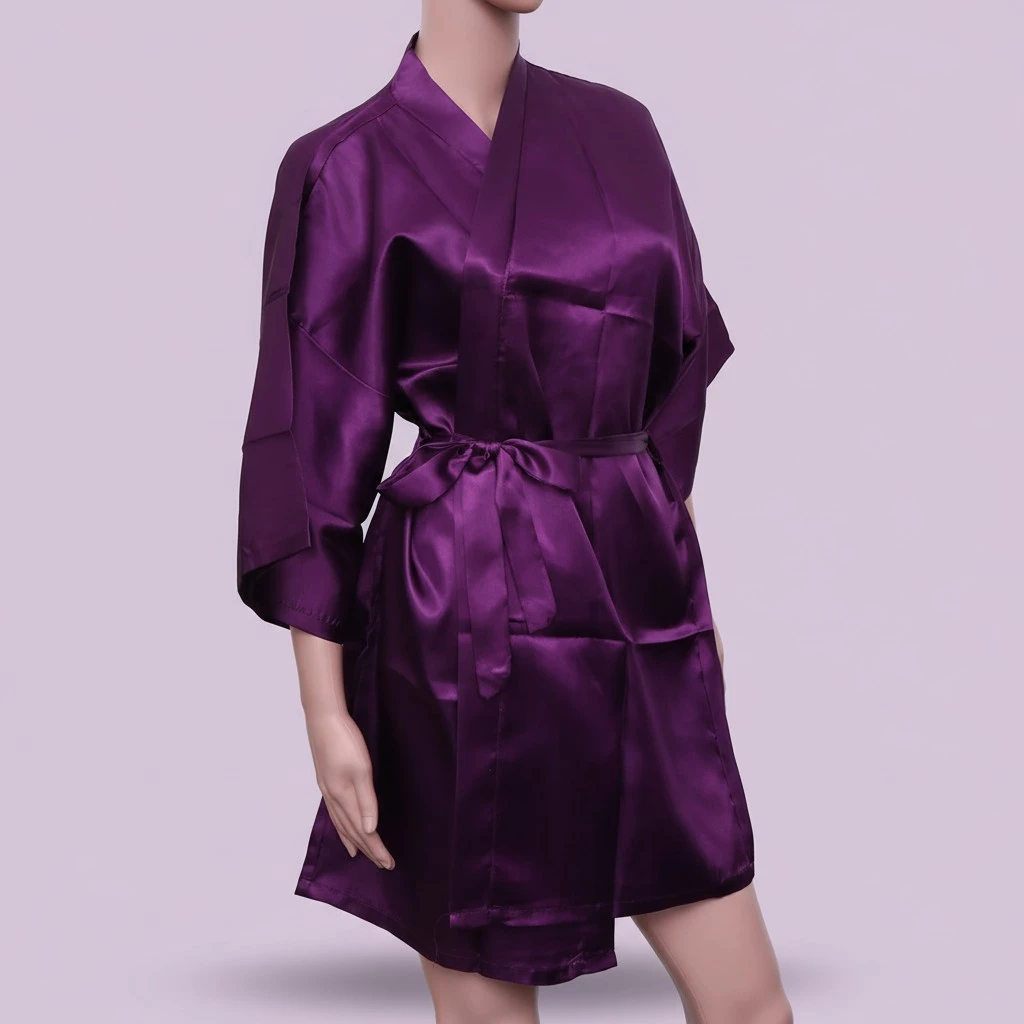 Women Nightgowns Short Kimono Robes Maid of Honor Bridesmaid Solid Color Dressing Gown Bridal Party Robe (Purple)