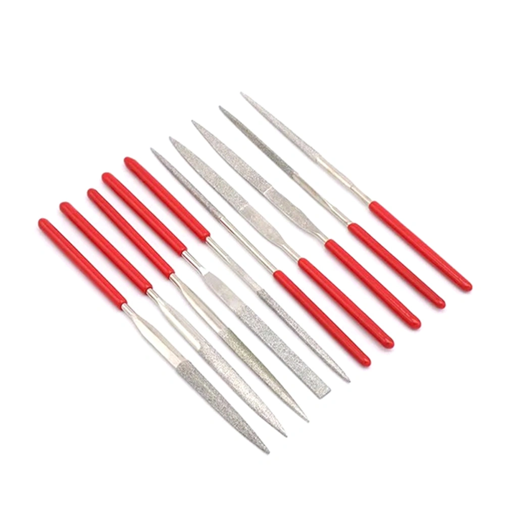 10PCS Diamond File Hard Wear-resistant Multi-function Correction Polishing And Polishing Alloy Repair Tool(Silver+Red)