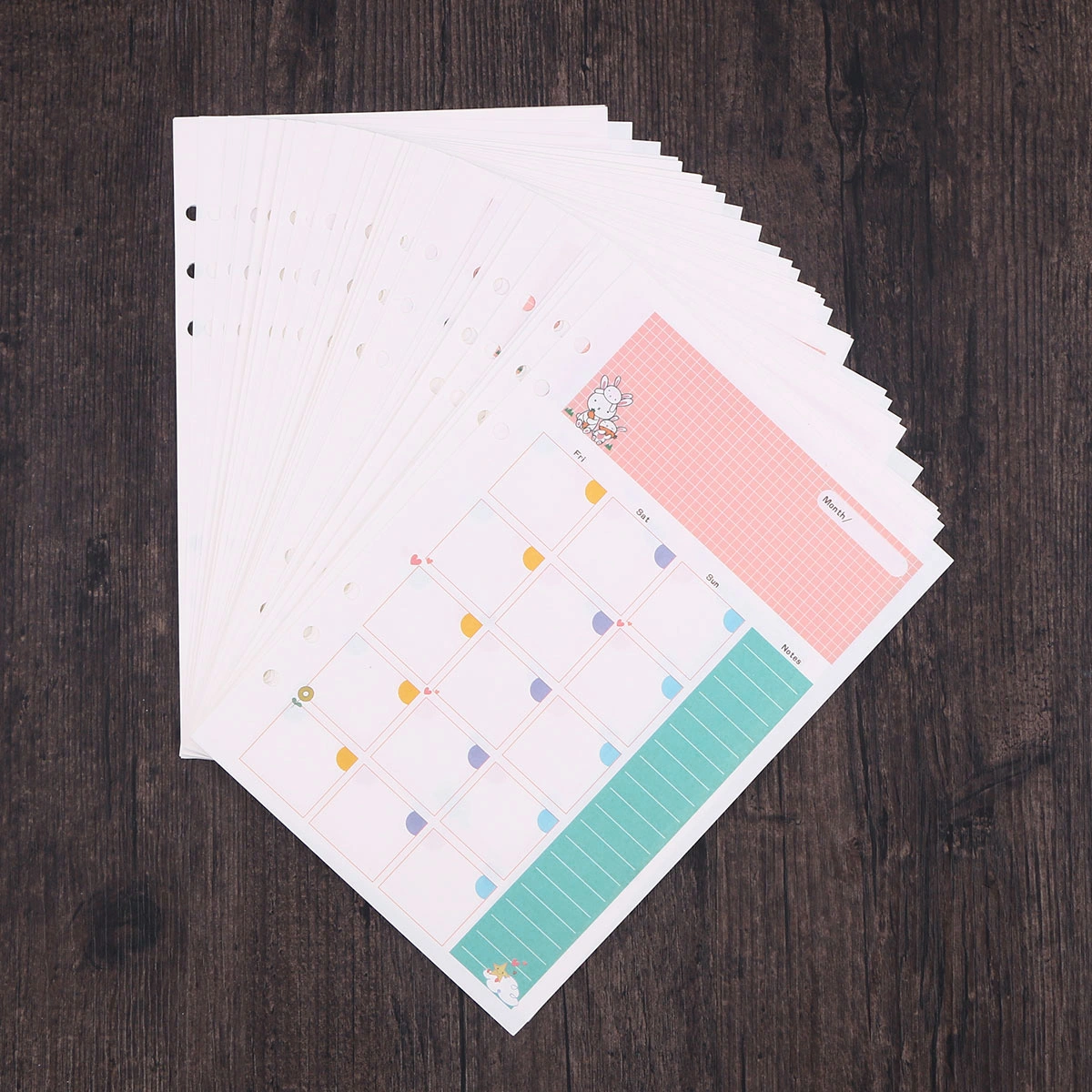 1PC Colorful A5 Size 6 Holes Loose Leaf Paper Filler Paper Refills for Spiral Notebook Monthly Planner Notepad (Monthly Plan Pattern)