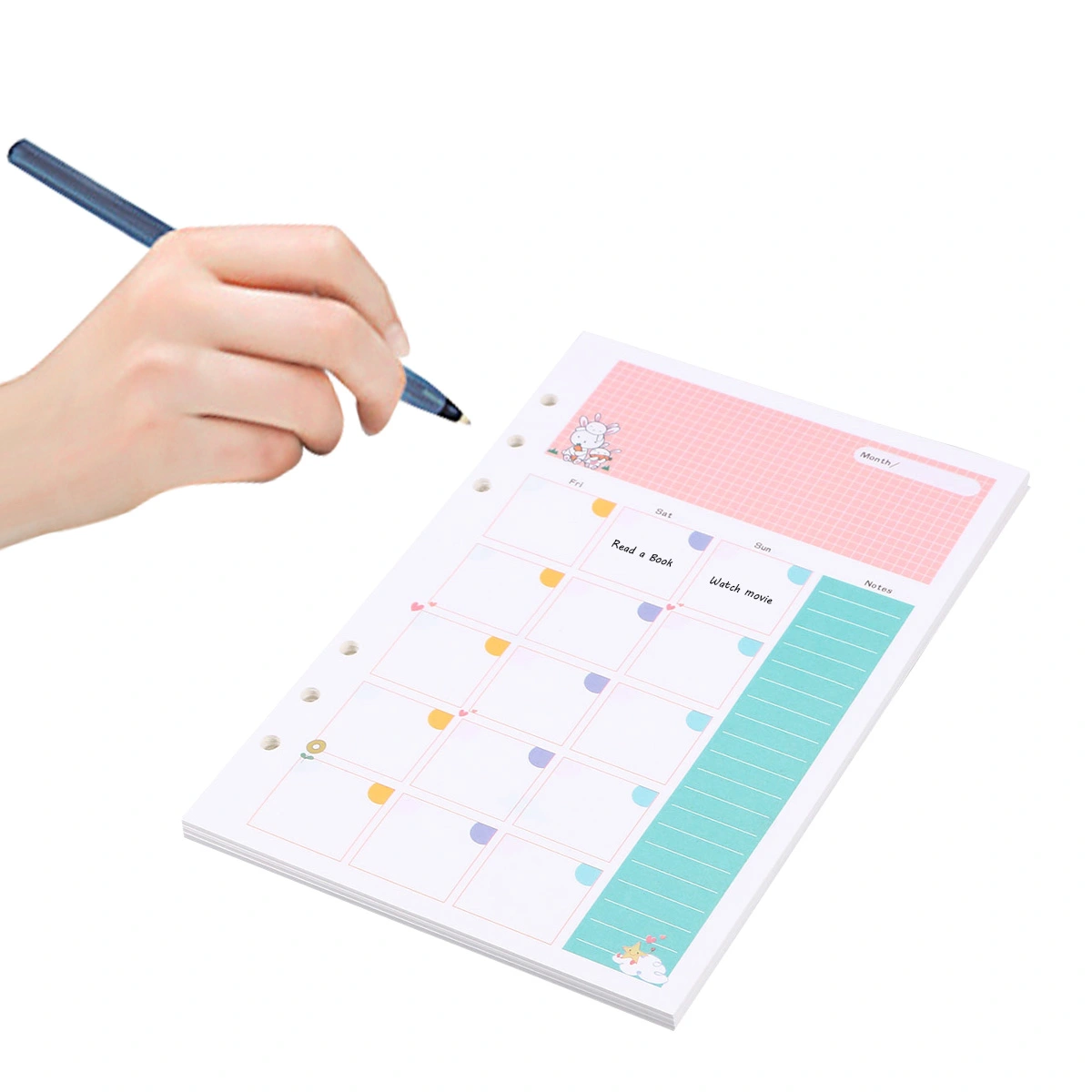 1PC Colorful A5 Size 6 Holes Loose Leaf Paper Filler Paper Refills for Spiral Notebook Monthly Planner Notepad (Monthly Plan Pattern)