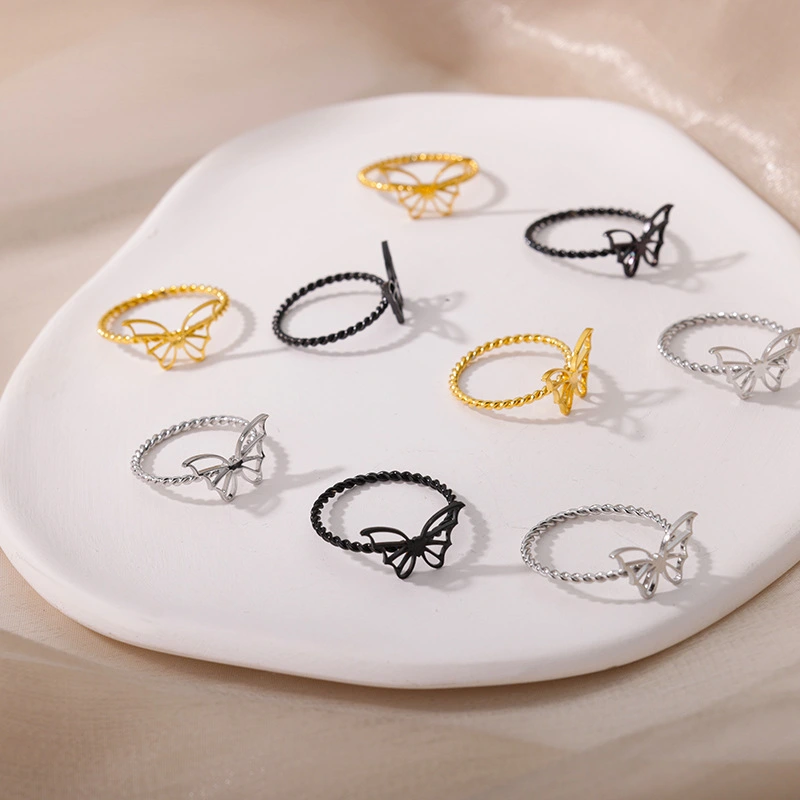 Stainless Steel Cross Shelf Twist Twisted Butterfly Ring