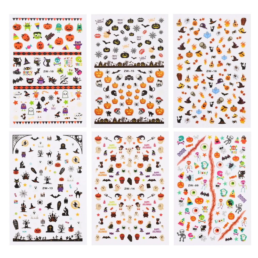 12 Sheets Halloween Nail Art Stickers Self-Adhesive Nail Decals Nail Decor