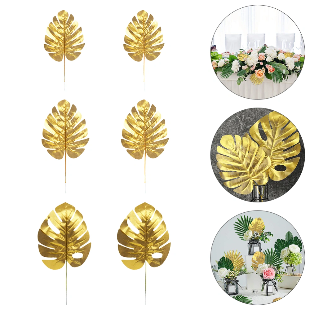 24Pcs Artificial Monstera Leaves Faux Leaf Decors Wedding Layout Decorations Golden