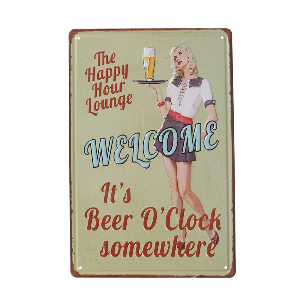 Occident Retro Plaque Wall Decor Vintage Metal Poster Plate Metal Signs Painting Plaque for Bar Pub Kitchen Home (The Happy Hour Lounge)