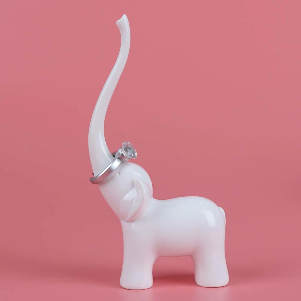 Cartoon Elephant Stand Jewelry Display Necklace Earring Bracelet Holder Organizer Ring Holder (White)