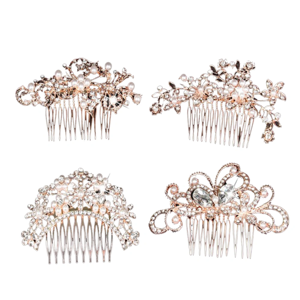 4pcs Hair Combs Rhinestone Hairpin Combs Handmade Pearl Headwear Hair Accessories for Wedding Birthday Anniversary