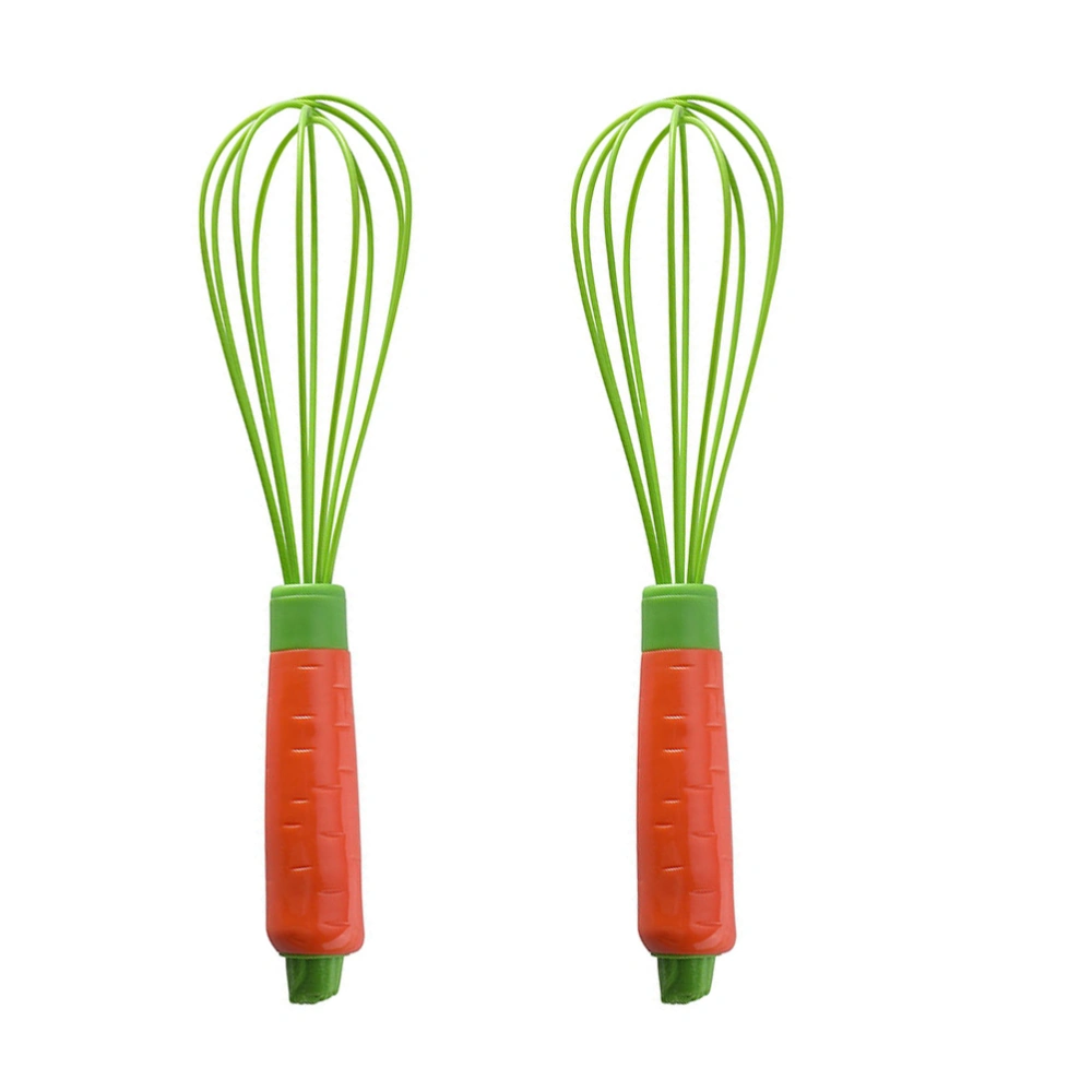 2pcs Silicone Whisk Manual Egg Blender Food Mixer with Carrot Shaped Handle Egg Beater Balloon Whisk for Blending Stirring (Green)