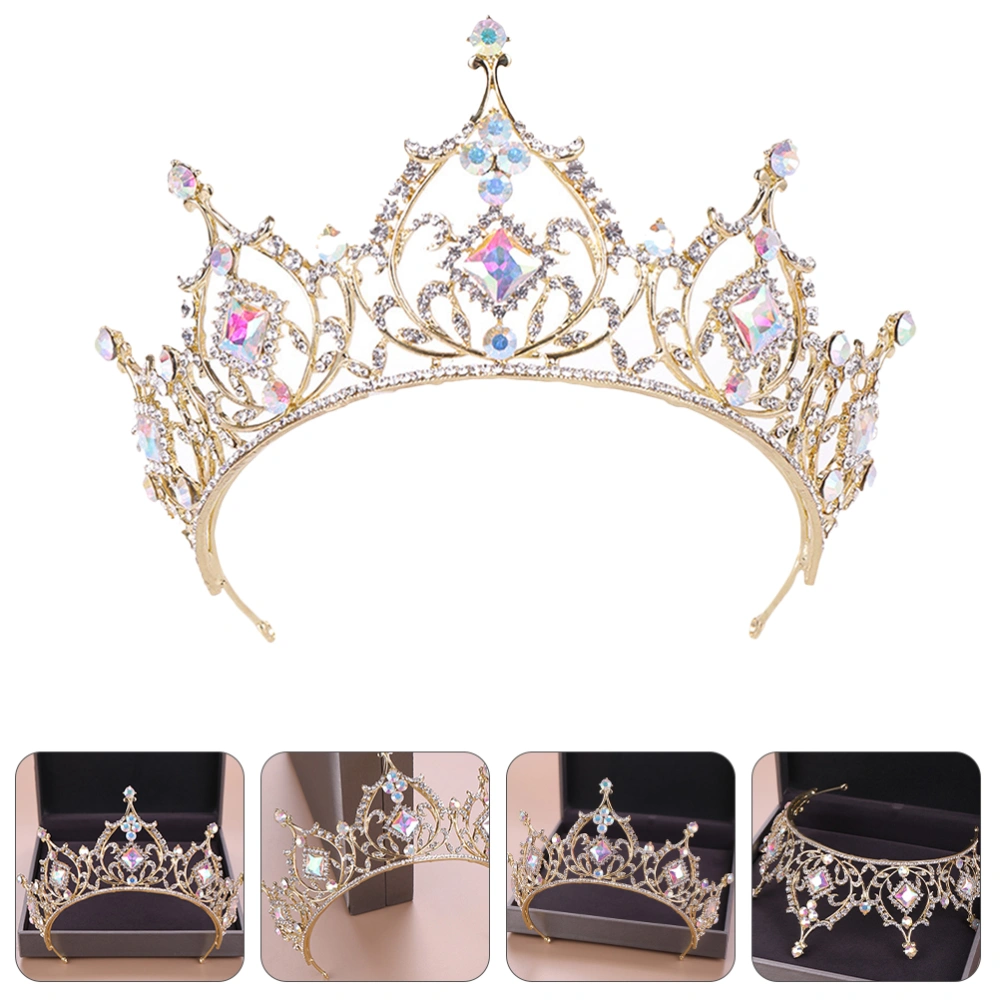 1Pc Delicate Rhinestone Hair Creative Bride Crown Decor for Wedding Golden