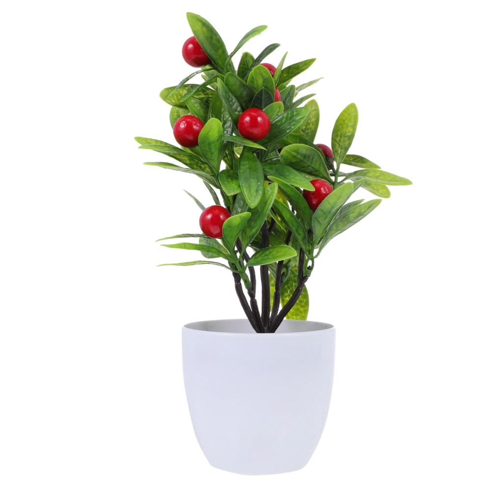 2PCS Simulated Green Plants Desktop Ornament Lifelike Luck Tree Red Fruit Decor