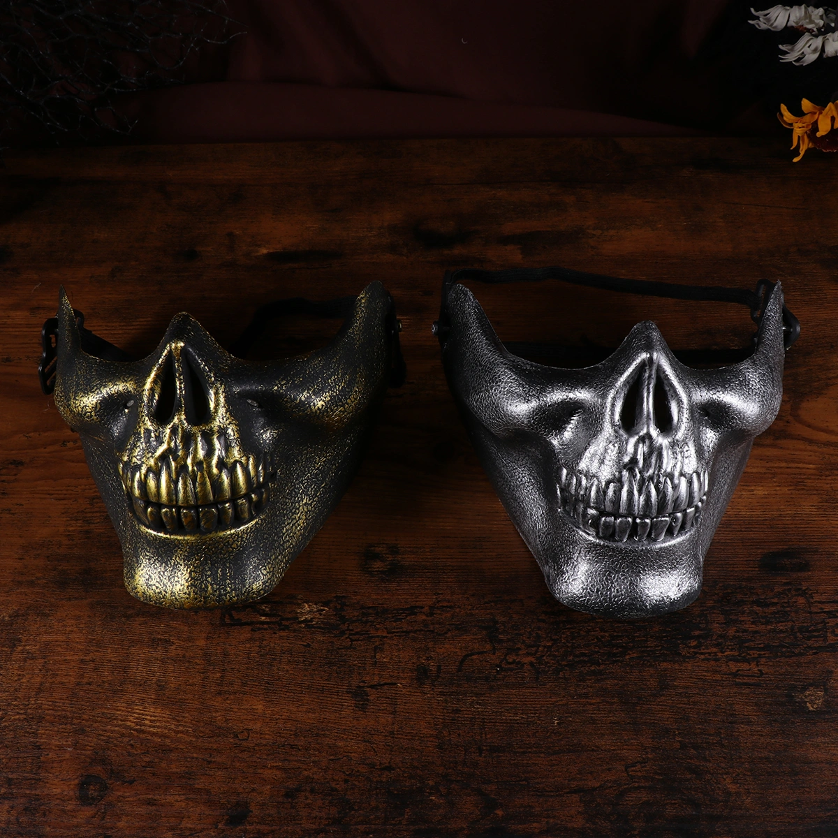 2 Pcs Skeleton Mask Full Face Mask Skull Shaped Face Protector Halloween Mask for Cosplay Masquerade Party (Golden and Silver)