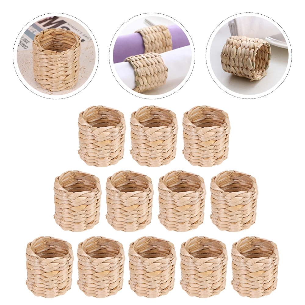 12Pcs Woven Napkin Rings Decorative Napkin Buckles Pastoral Style Napkin Rings Dining Table Decors