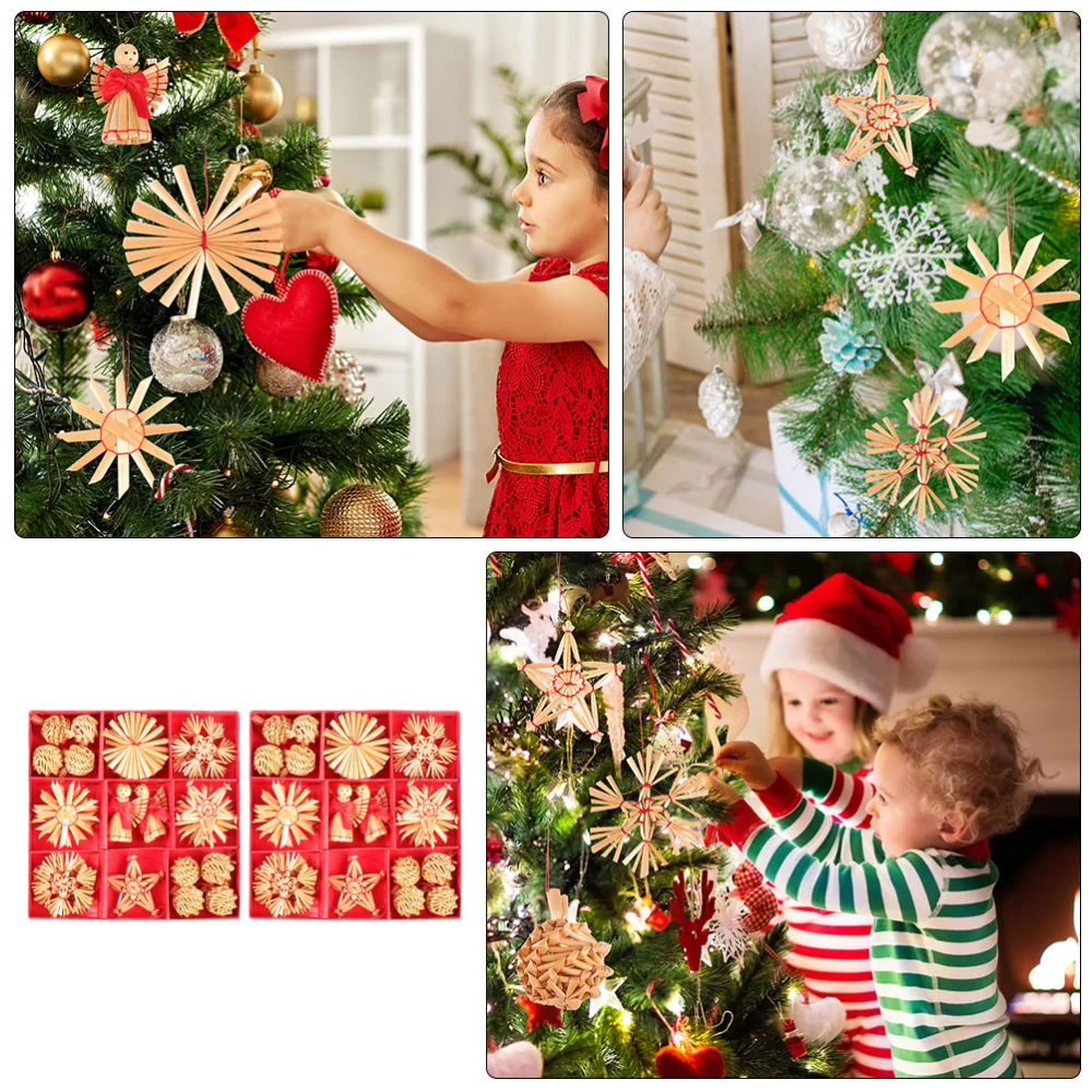 2 Boxes Christmas Wheat Straw Pendants Xmas Tree Hanging Decor Party Supplies