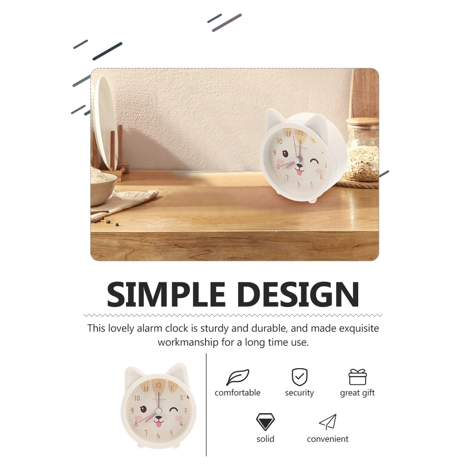 Lovely Kitten Ear Alarm Clock Mute Alarm Clock Desktop Alarm Clock Without Battery