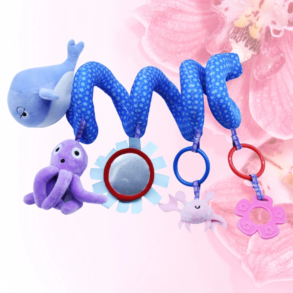 1PC Infant Plush Toy Funny Music Crib Toy Lovely Baby Carriage Rattle Toy Creative Crib Bed Safety Mirror Toy Multi-purpose Crib Toy Blue