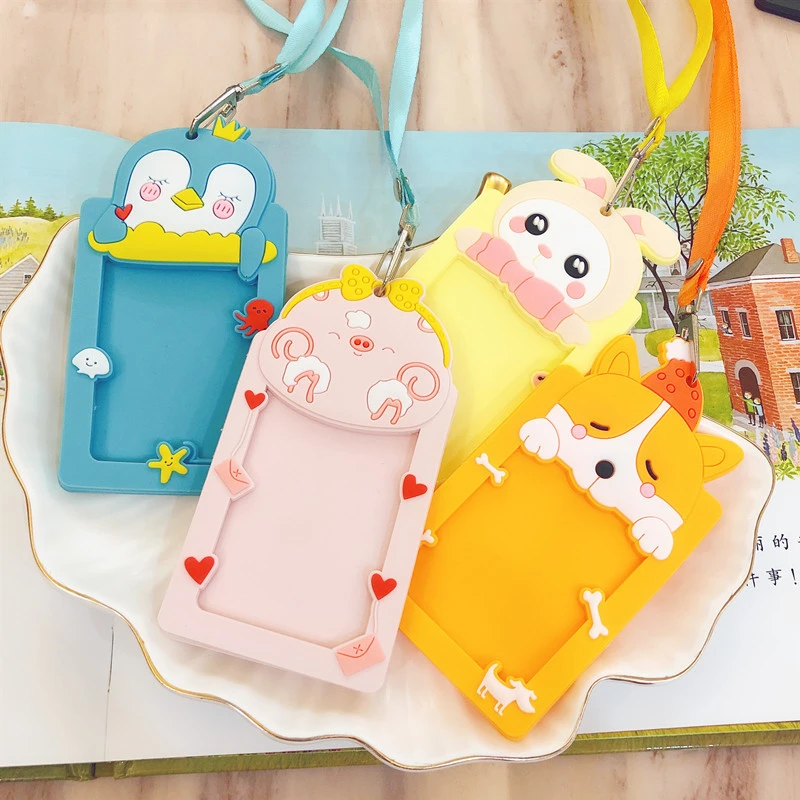 4Pcs Bus Cards Holder Credit Card Sleeve Cartoon Cards Cover Anti-scratch Card Cover with Lanyard