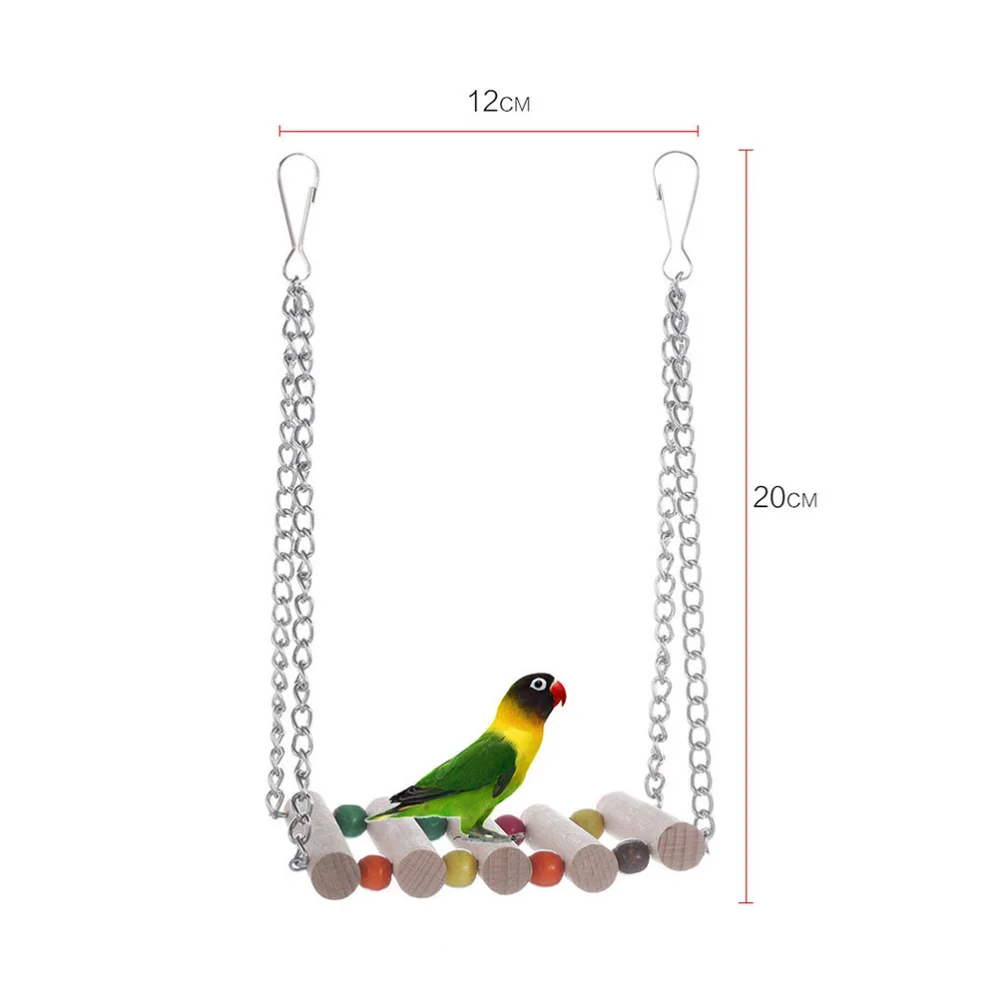 2 Pcs Wooden Parrot Swing Hanging Bridge Parrot Swing Lovely Stainless Steel Chain Parrot Toy Pendant with Colored Beads for Cage Garden