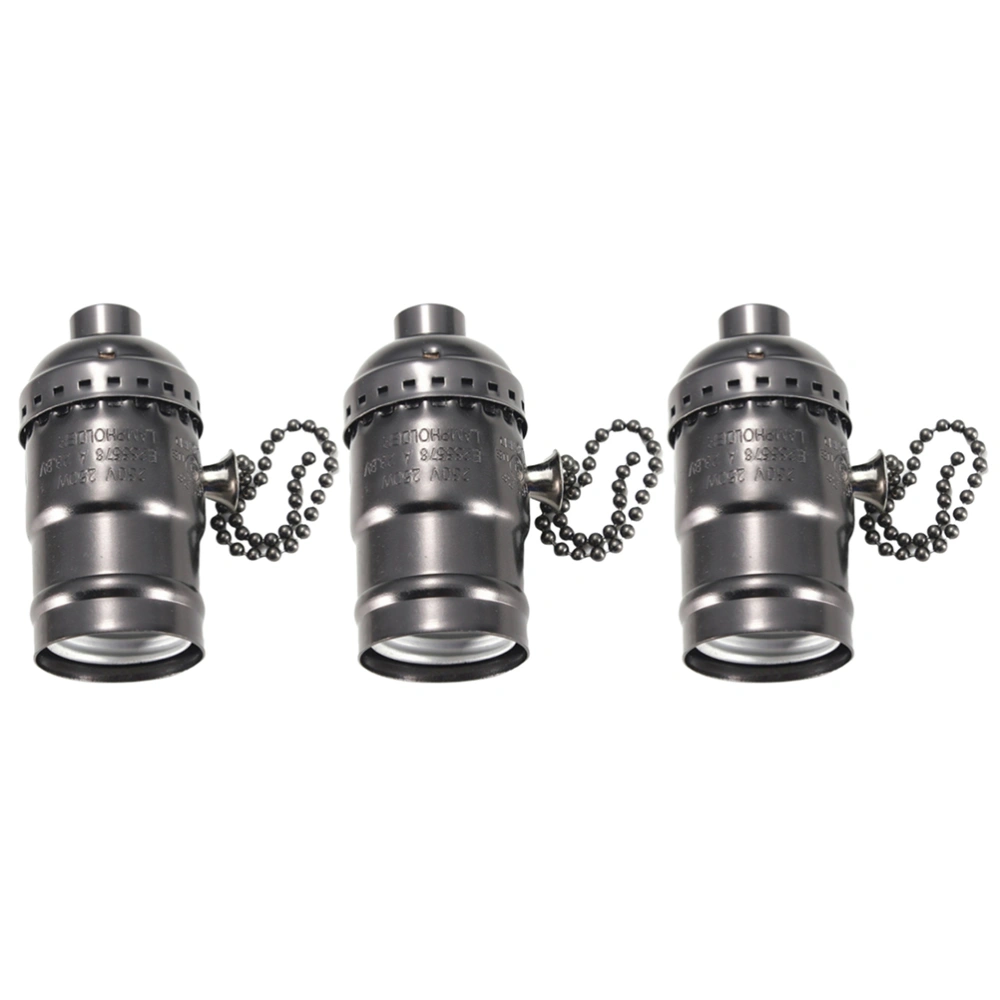 3 Pcs Retro E26 Lamp Bases Bronze Lamp Holder Accessories Light Holder Light Socket Switch With Pull Chain - Pearl (Black )