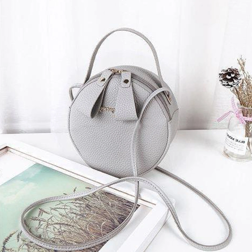 PU Single Shoulder Bag Round Lichee Stripe Phone Storage Bag for Female Woman Lady Girl (Light Grey)