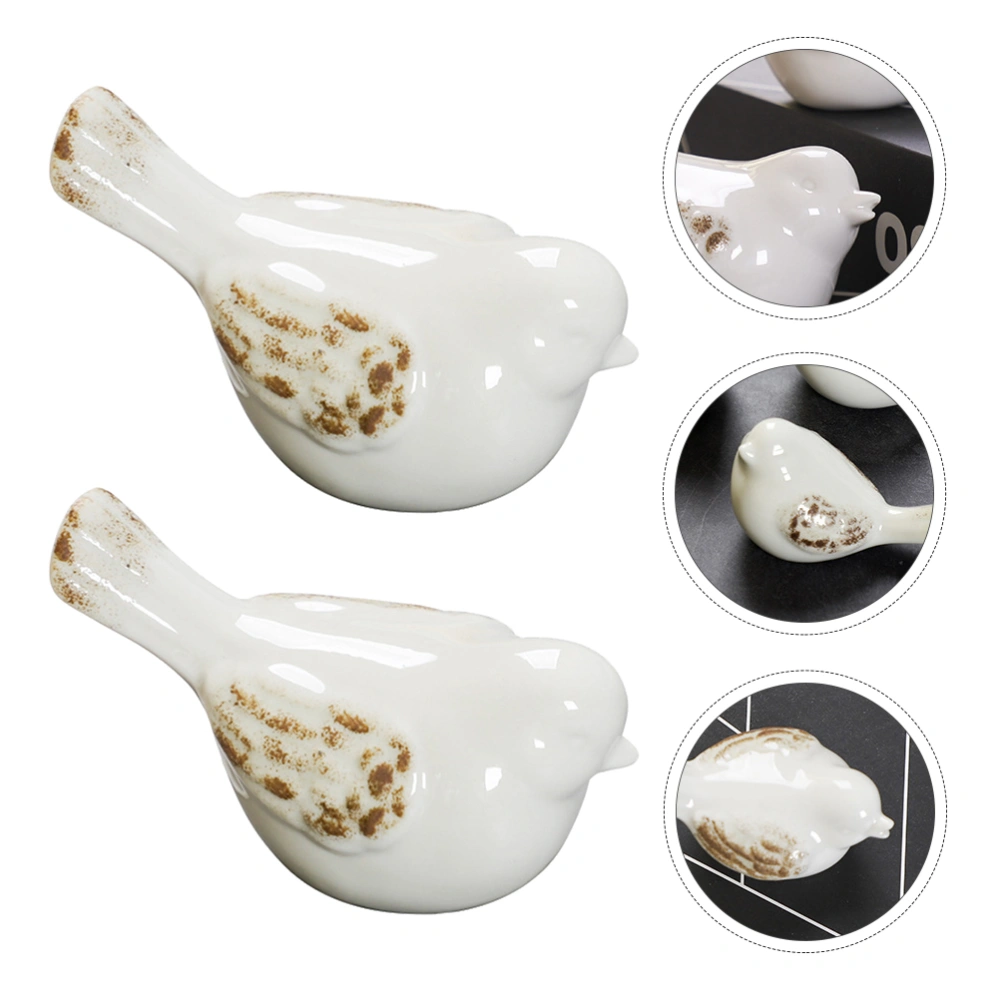 2pcs Lovely Bird Adornment Ceramic Small Bird Desktop Decor Ceramic Craft Decor