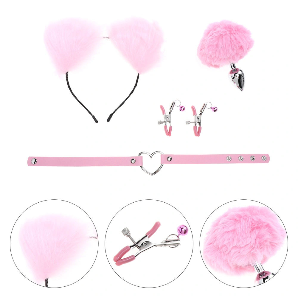 1 Set Sex Costume Accessories Set Animal Ear Headband Collar Nipples Clips