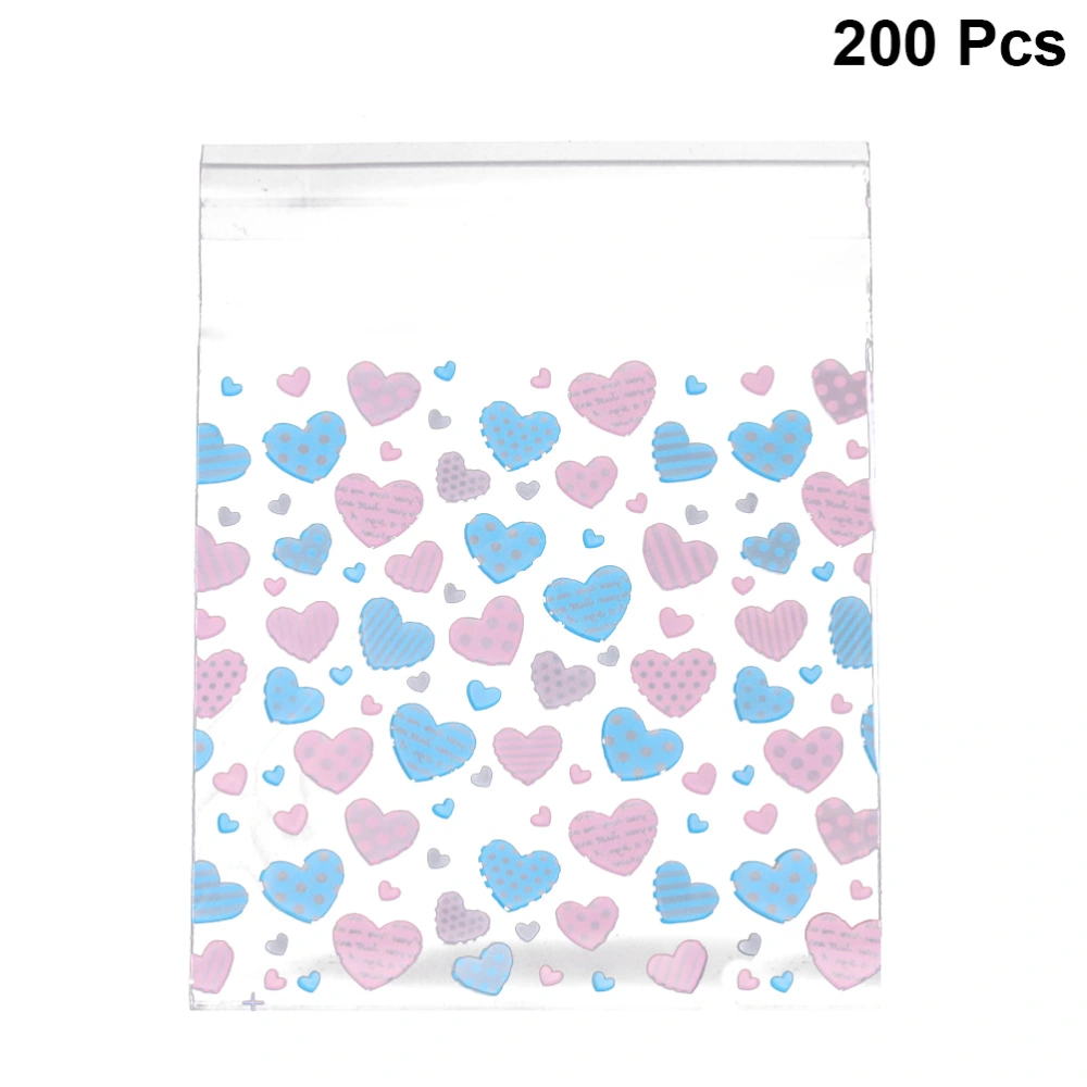 200pcs Love Heart Printing Candy Bags Valentines Day Biscuits Packaging Bags Translucent Self Adhesive Cookies Gift Pouch