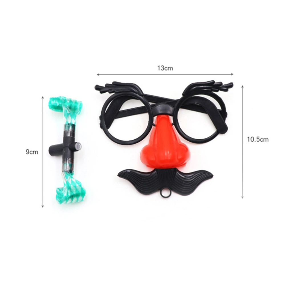 12pcs Funny Props Nose Mustache Glasses Whistle Costume Round Frame False Nose Blow Out Dragon Tricky Props (Random Color)