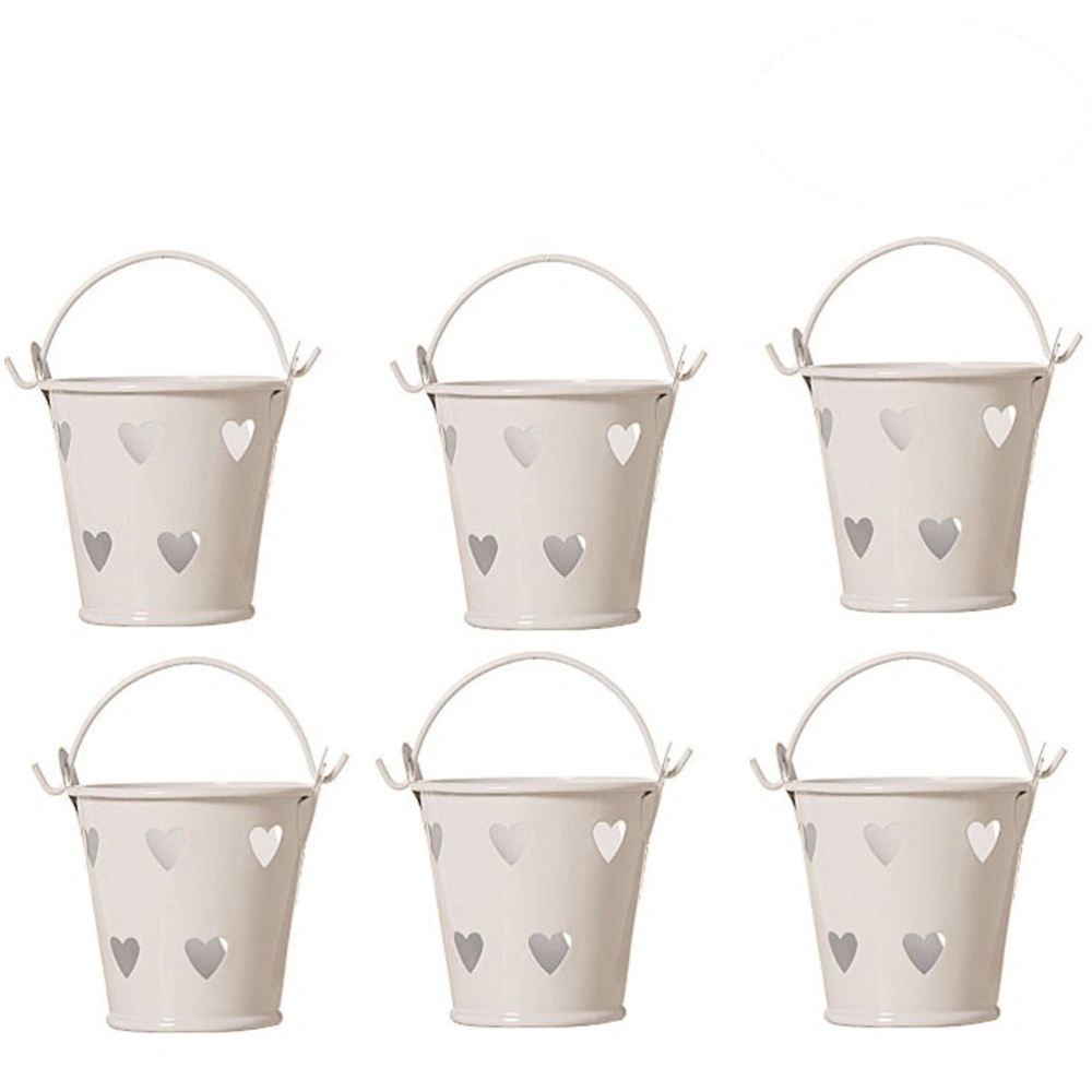 6pcs Hollow Heart Shape Mini Buckets Metal Iron Candy Box Bucket Wedding Party Favor Gift Bucket (White)