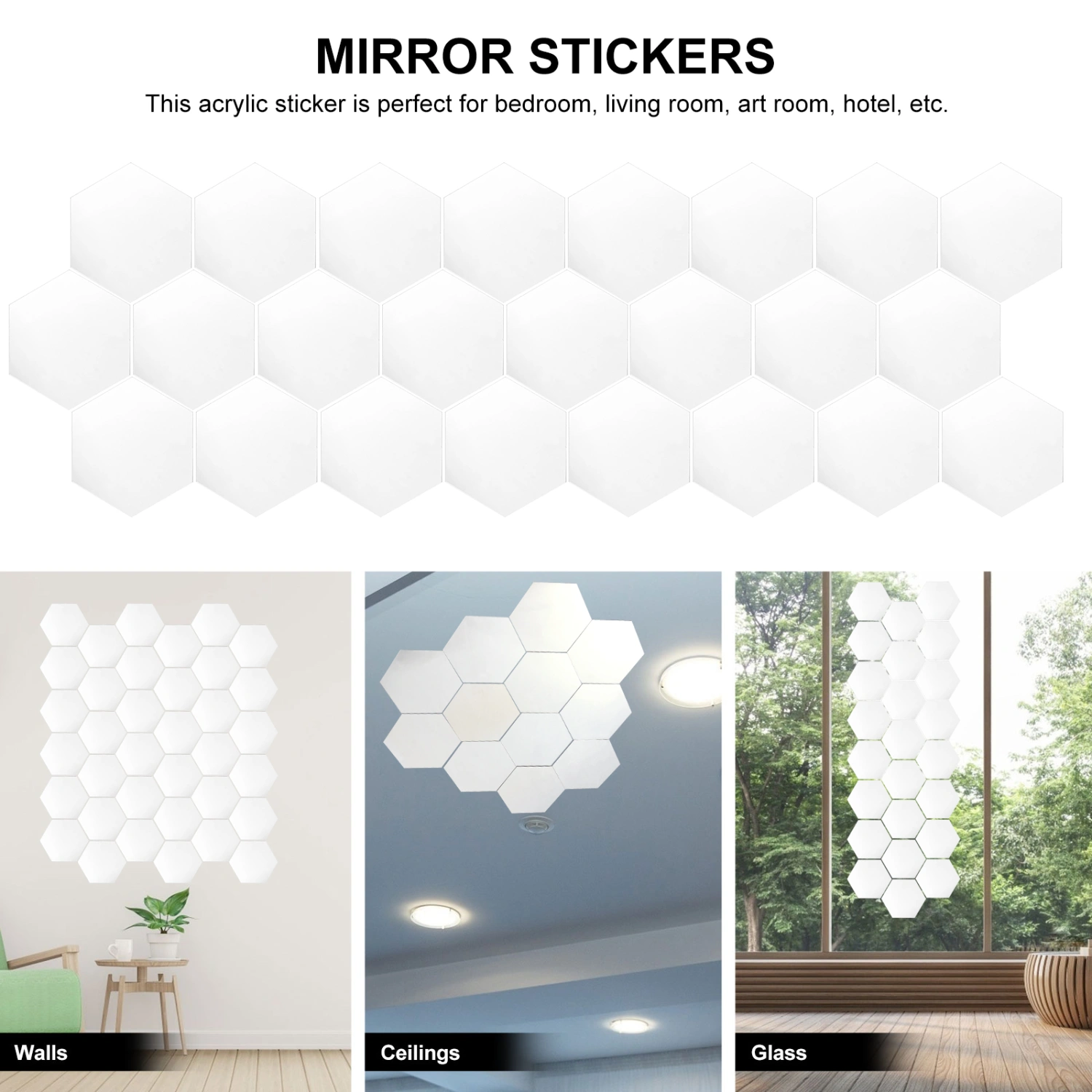 36pcs Hexagon Mirror Wall Sticker Adhesive Wall Mirror Bathroom Decal Decor
