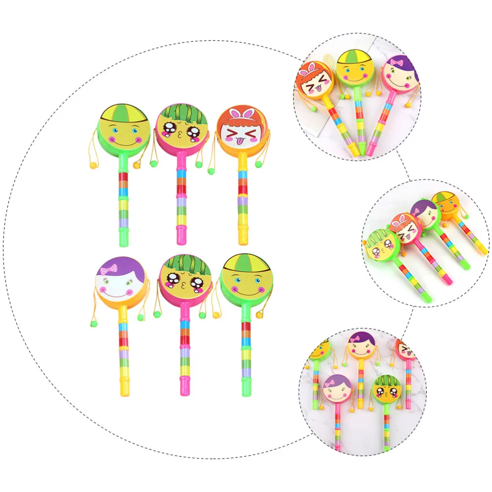 6Pcs Cartoon Drums Infant Shaker Toys Early Educational Toys (Random Color)