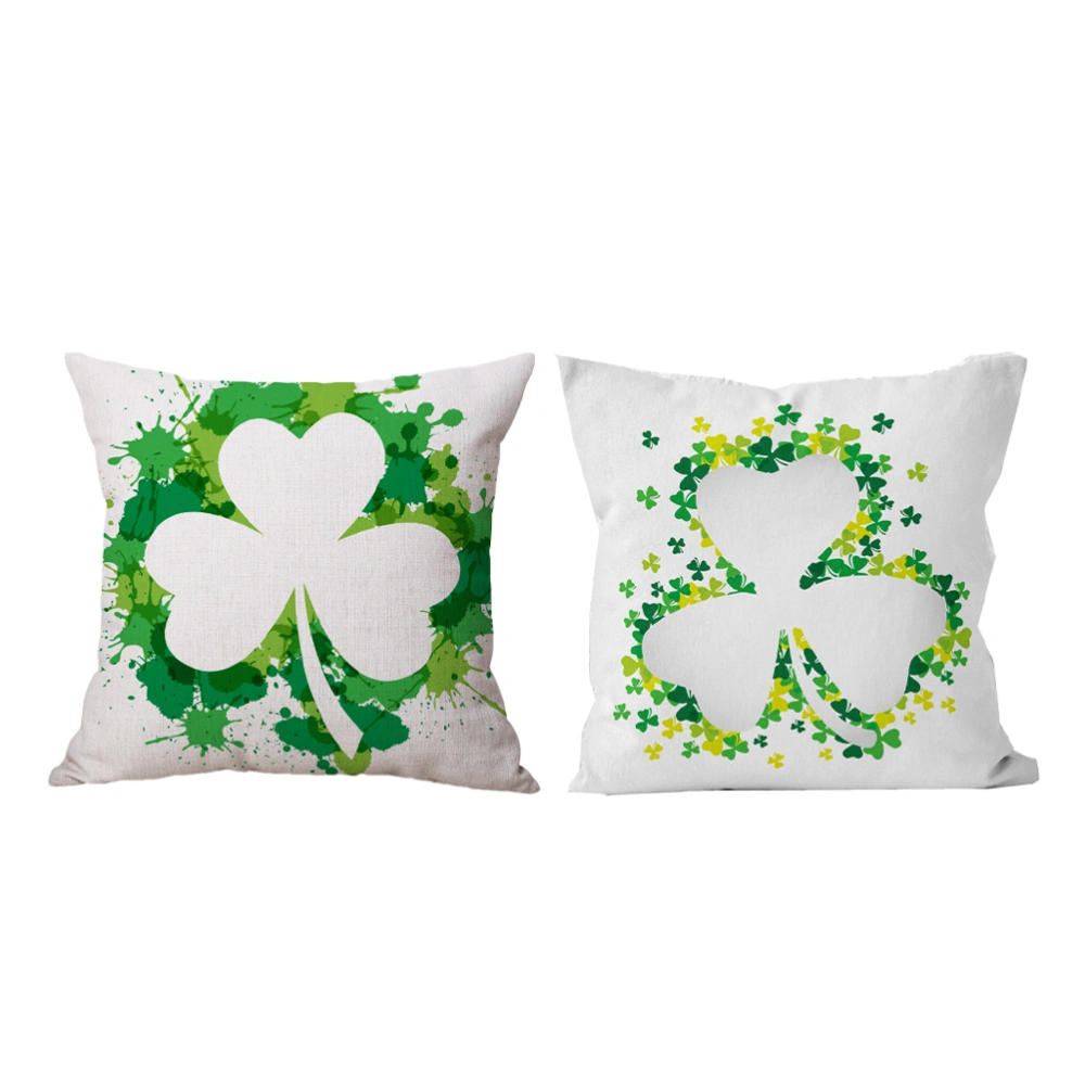 2pcs 45cm St. Patrick's Day Theme Throw Pillow Cover Clover Pattern Linen Pillow Case Pillowslip for Home Sofa Bed Car (SPD35+ White Clover)