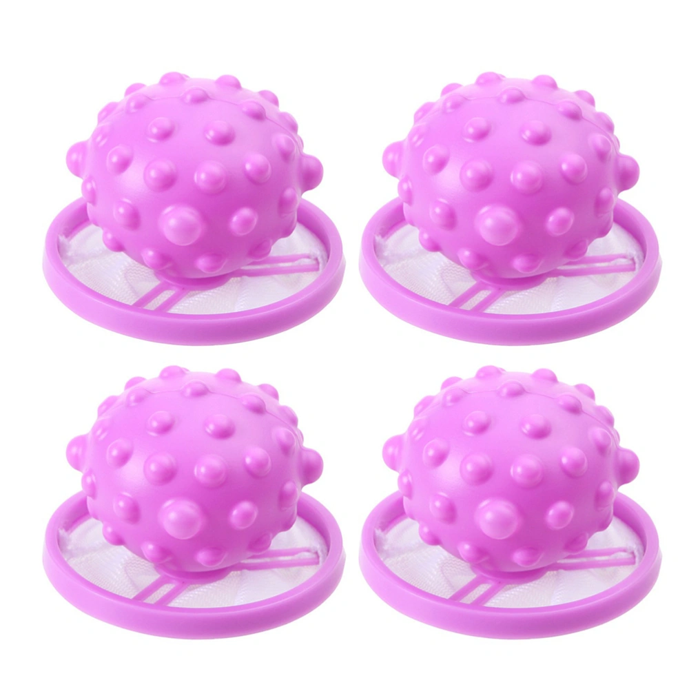 4pcs Hollow Heart Ball Shaped Filter Net Pouch Washing Machine Filtration Laundry Ball Hair Removal Device House Cleaning Tools (Purplish Red)