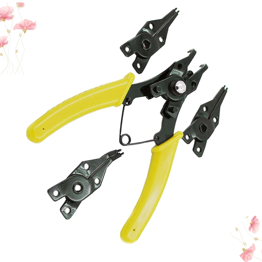 4 IN 1 Multifunctional Snap Ring Pliers Multi Tools Multi Crimp Tool Internal External Ring Remover Retaining Circlip Pliers (Yellow)