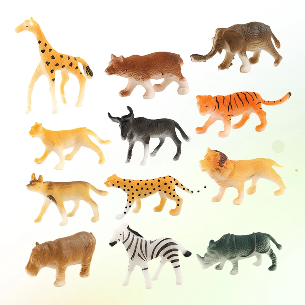 12pcs Mini Simulation Cartoon Animal Shape Design Miniature Adornment Animal Model for Home