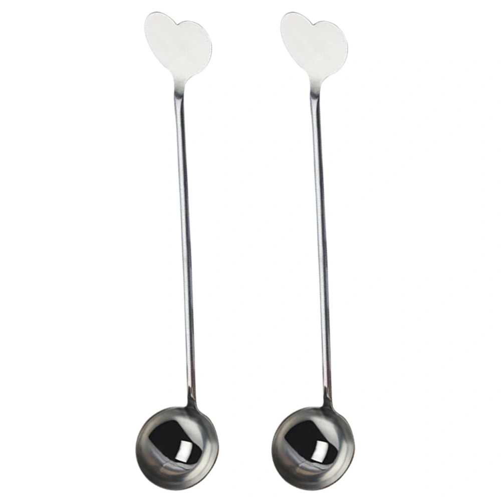 2pcs Stainless Steel Heart Shape Honey Spoon Long Handle Syrup Dippers Round Head Stirrer for Cocktail Iced Coffee