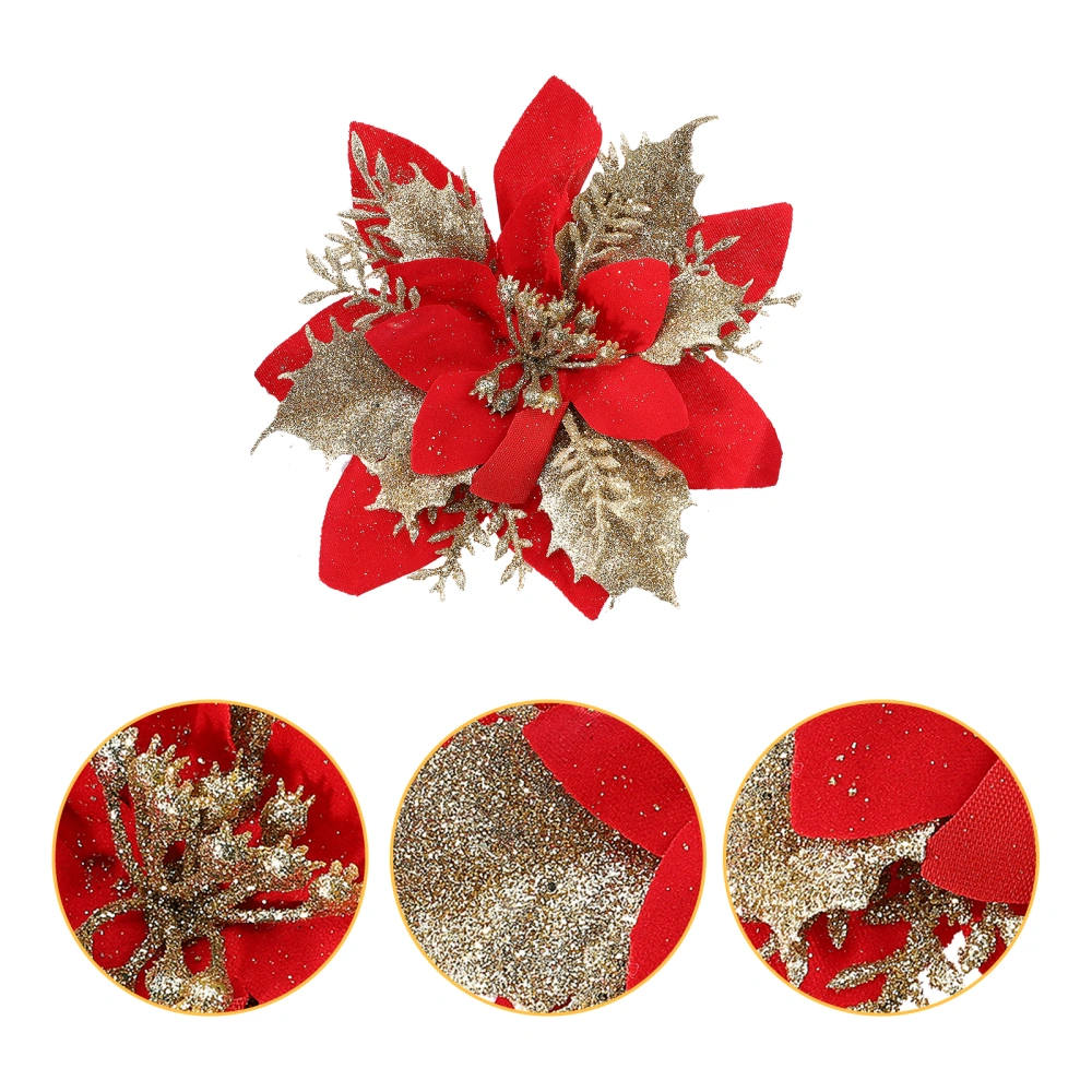 15pcs Christmas Fake Flower Table Setting Glitter Flower Xmas Floral Decoration