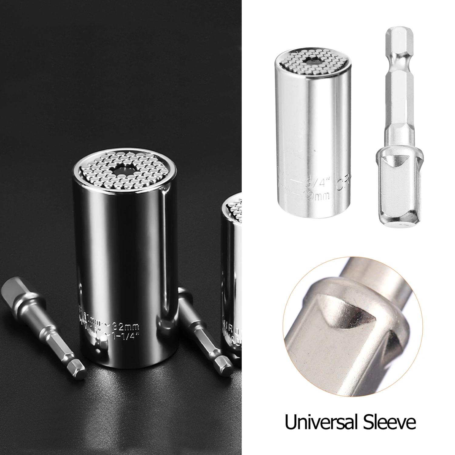 1pc 7-19mm Universal Socket with 1pc Ratchet Wrench Power Drill Adapter